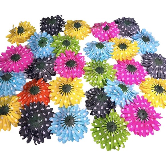 27 Polka Dot Daisy W/Large Rhinestone Multicolor 4” Floral Tops Only Artificial - Picture 6 of 10